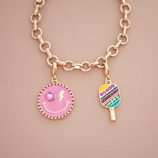 Pink Star Smiley Face Austrian Crystal Charm by Bead Landing™